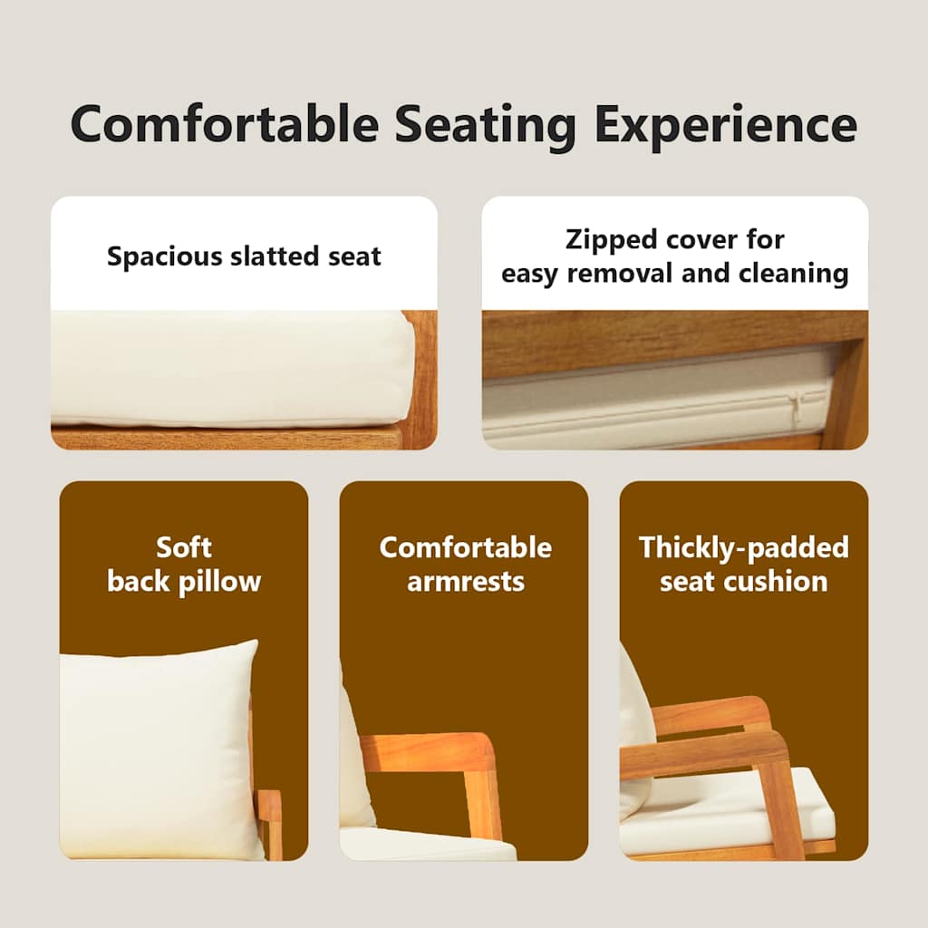 Garden Furniture Brown Solid Acacia wood Outdoor Set Terrace Modern Wood vidaXL - Picture 8 of 27