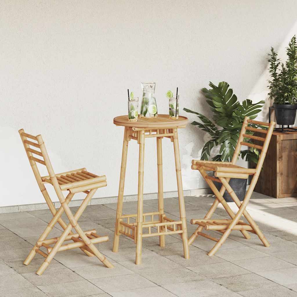 vidaXL Set bar de exterior 3 piese pliabil din bambus
