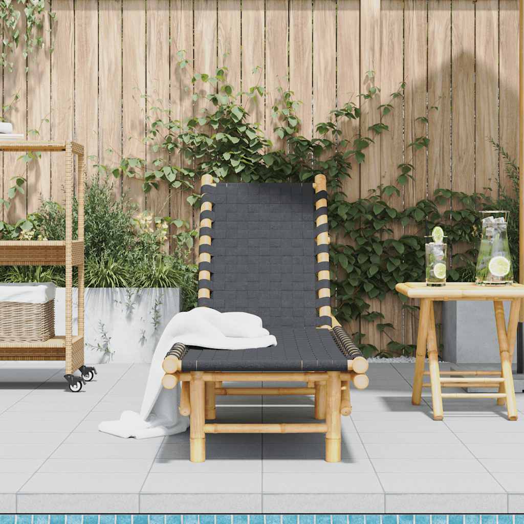 vidaXL Ligstoel met zwart geweven band 55x200x30 cm bamboe