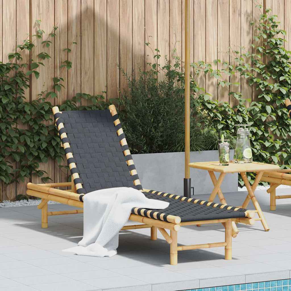 vidaXL Sonnenliege mit schwarzem gewebtem Gurtband 55x200x30 cm Bambus