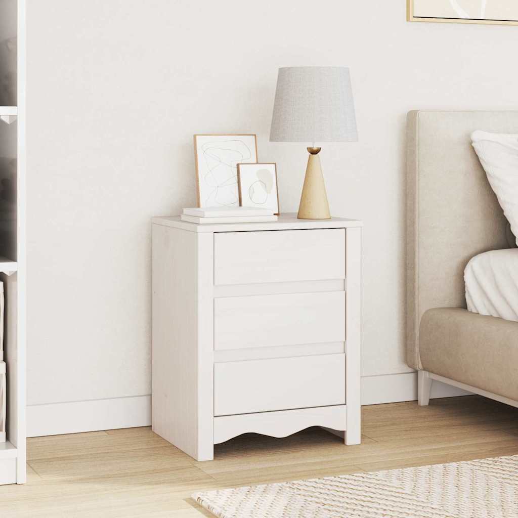 Нощно шкафче ""DRAMMEN"" Бяло 45x35x56 см Масивно дърво Борово
