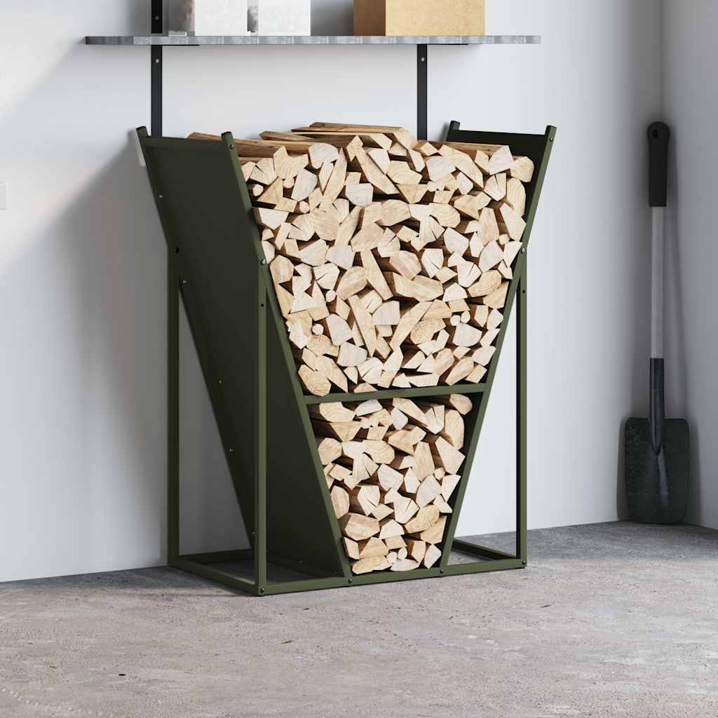 vidaXL Brandhoutrek 69,5x35x81 cm koudgewalst staal olijfgroen afbeelding