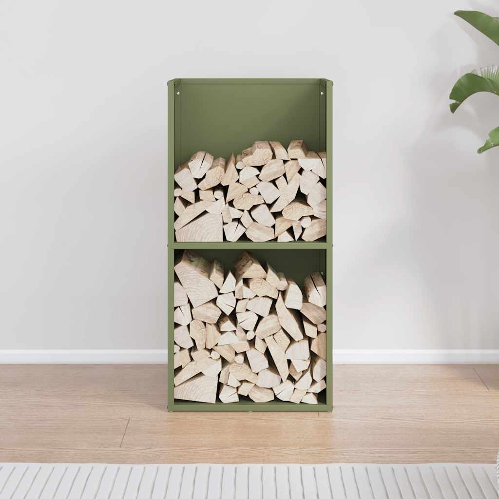 vidaXL Brandhoutrek 40x30x80 cm koudgewalst staal olijfgroen afbeelding