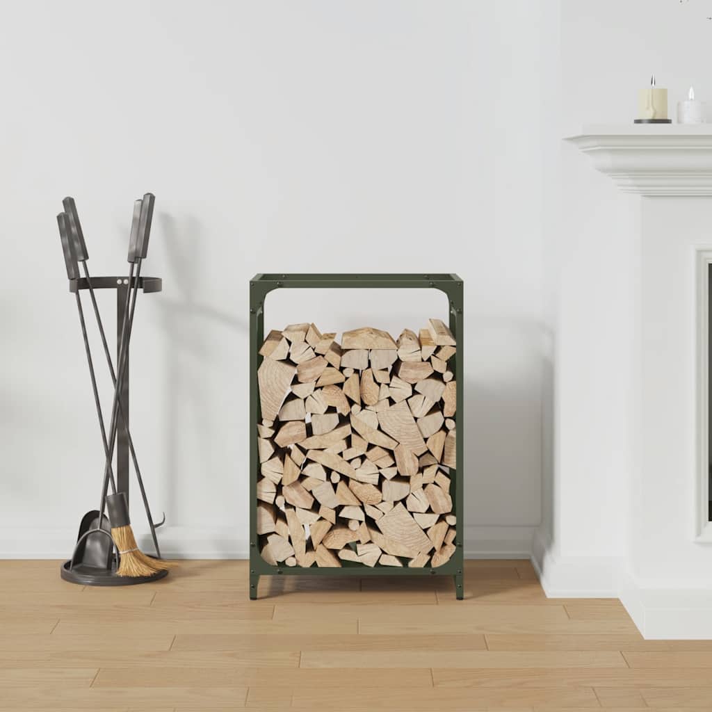 vidaXL Brandhoutrek 44x28x65 cm koudgewalst staal olijfgroen afbeelding