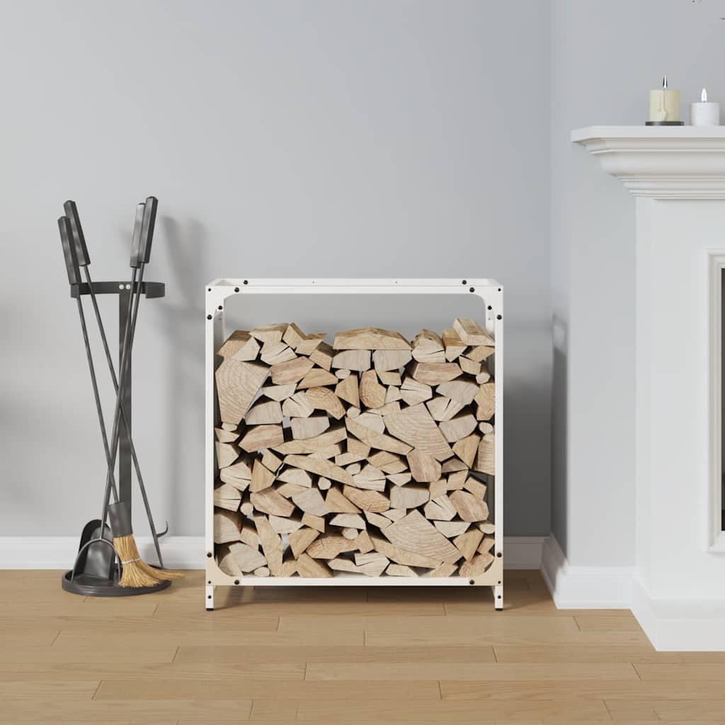vidaXL Polttopuuteline valkoinen 60x28x65 cm kylmävalssattu teräs