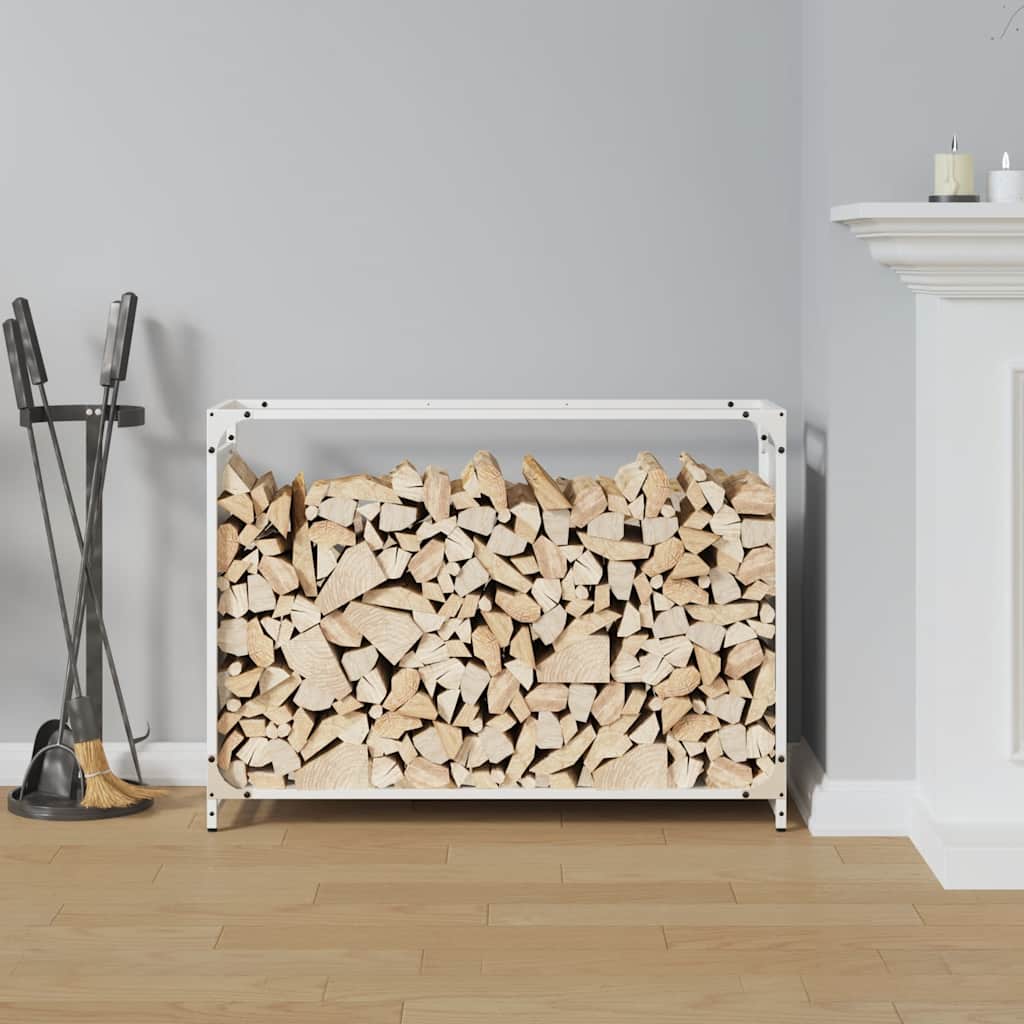 vidaXL Polttopuuteline valkoinen 90x28x65 cm kylmävalssattu teräs