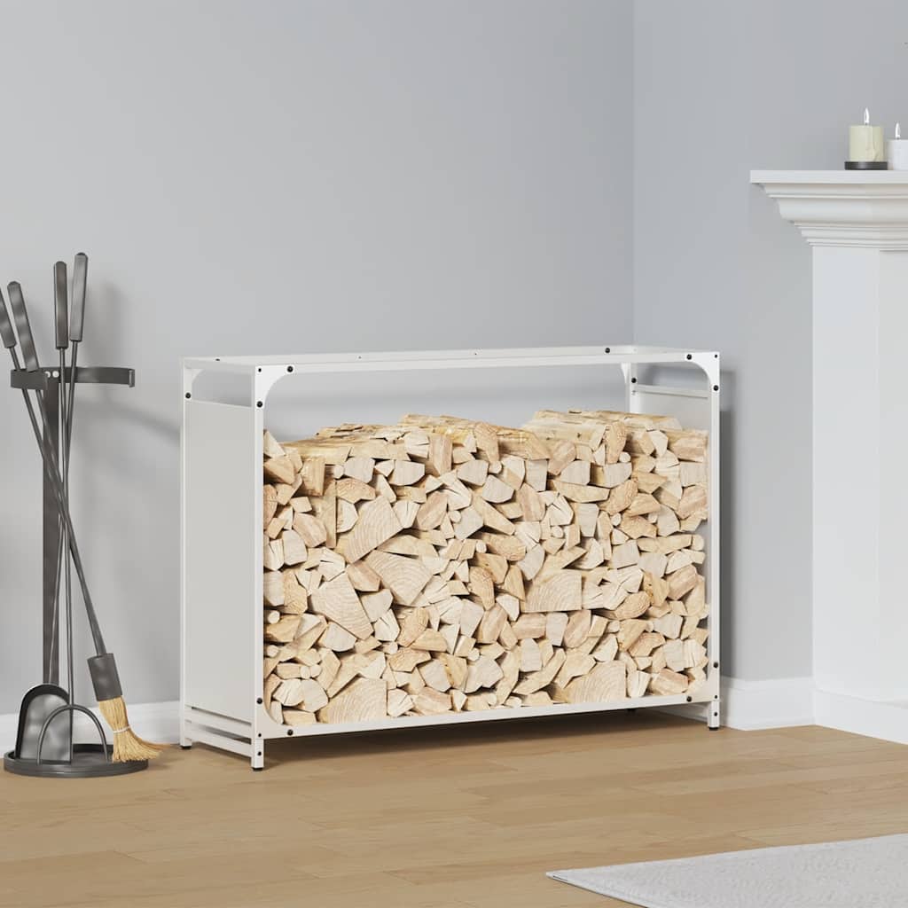 vidaXL brændestativ 90x28x65 cm koldvalset stål hvid