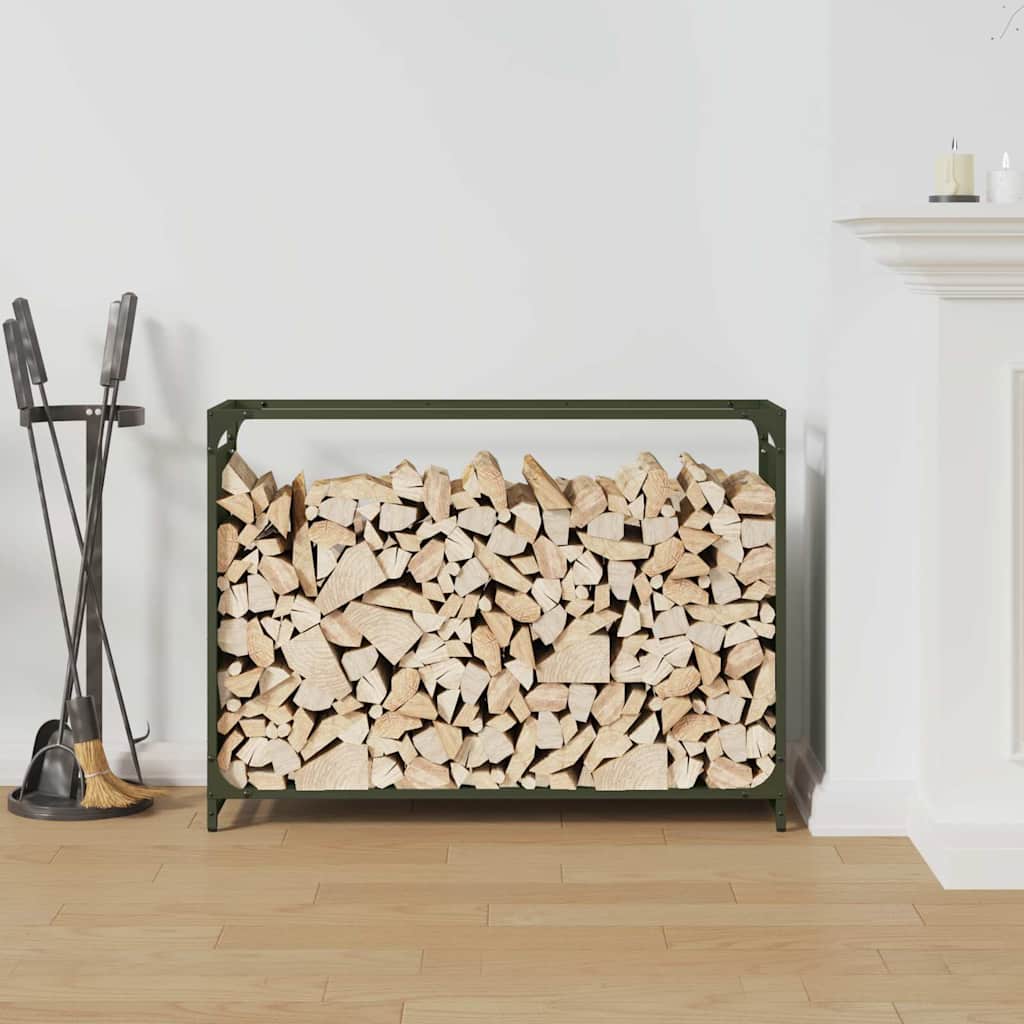 vidaXL Brandhoutrek 90x28x65 cm koudgewalst staal olijfgroen afbeelding
