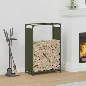 Stojalo za drva olivno zelena 60x28x90 cm hladno valjano jeklo