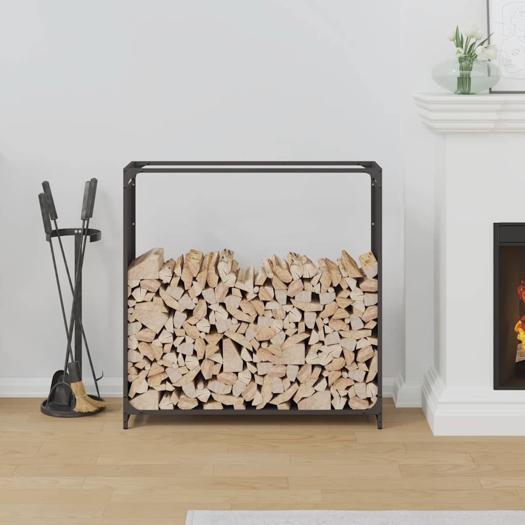 vidaXL Brandhoutrek 90x28x90 cm koudgewalst staal zwart afbeelding