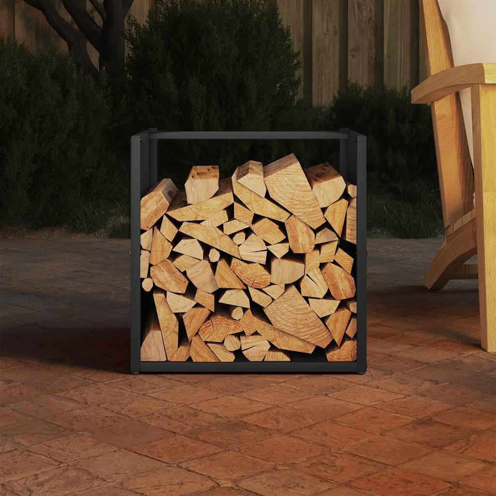 vidaXL fekete hidegen hengerelt acél tűzifatároló 40x40x40 cm