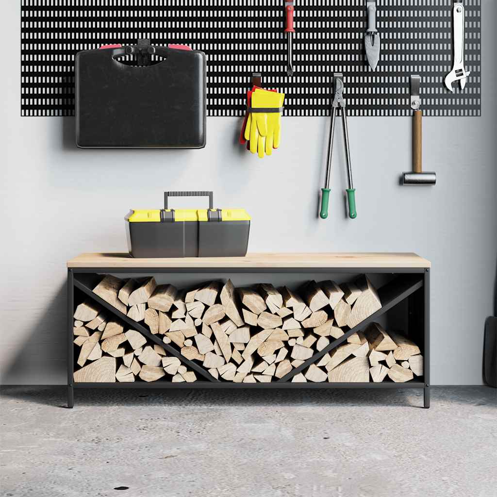 vidaXL fekete tűzifa állvány fa tetővel 100,5x35,5x40 cm