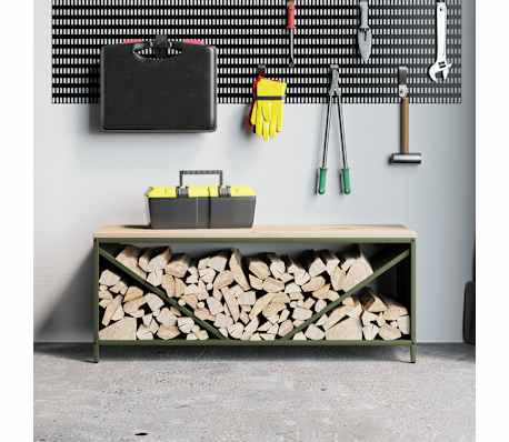 vidaXL Stojak na drewno opałowe z drewnianym blatem, 100,5x35,5x40 cm