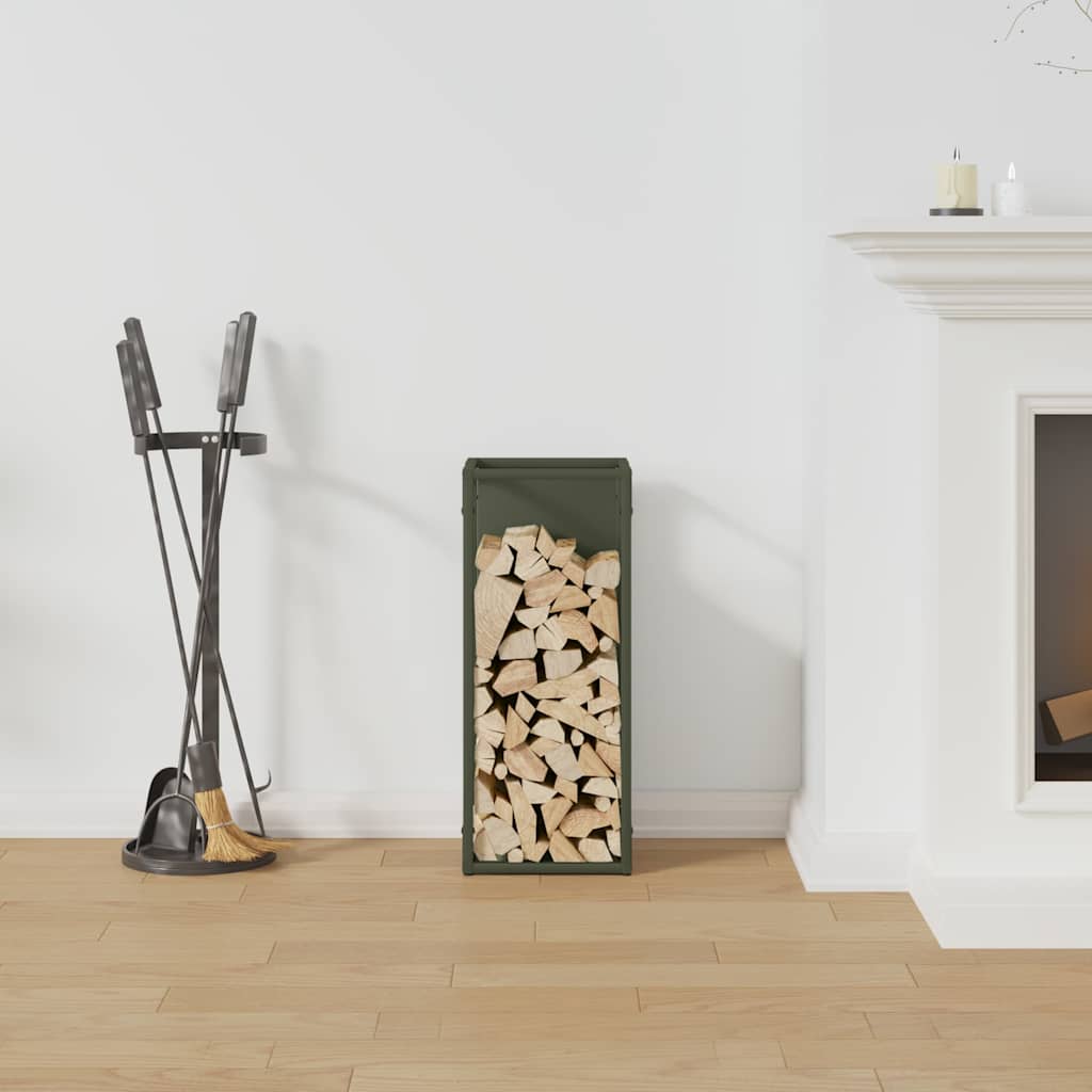 vidaXL Brandhoutrek 25x25x60 cm koudgewalst staal olijfgroen afbeelding
