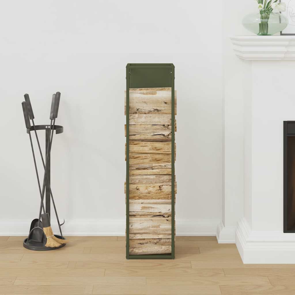 vidaXL Brandhoutrek 25x25x100 cm koudgewalst staal olijfgroen afbeelding