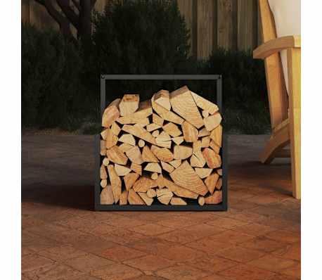 vidaXL Suport pentru lemne de foc negru Oțel laminat la rece