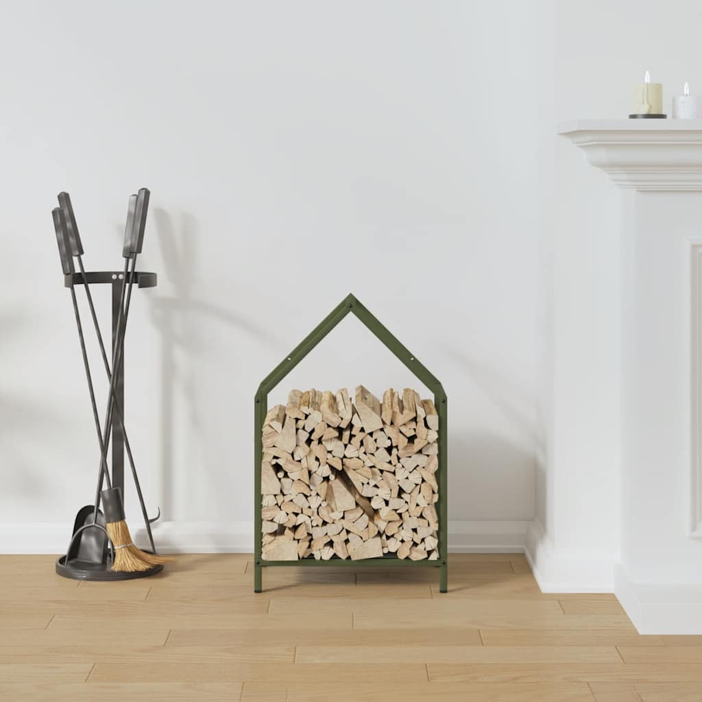 vidaXL Brandhoutrek 40x25x60 cm koudgewalst staal olijfgroen afbeelding