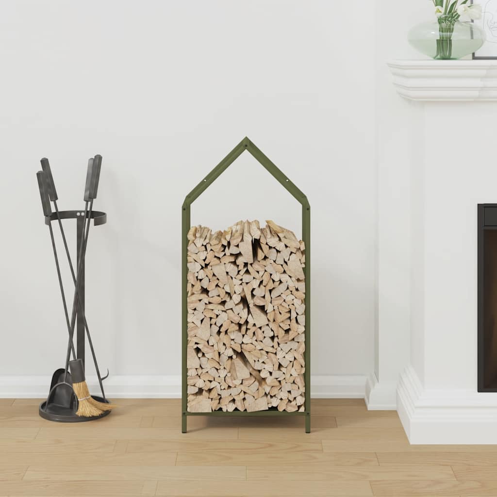 vidaXL Brandhoutrek 40x25x90 cm koudgewalst staal olijfgroen afbeelding