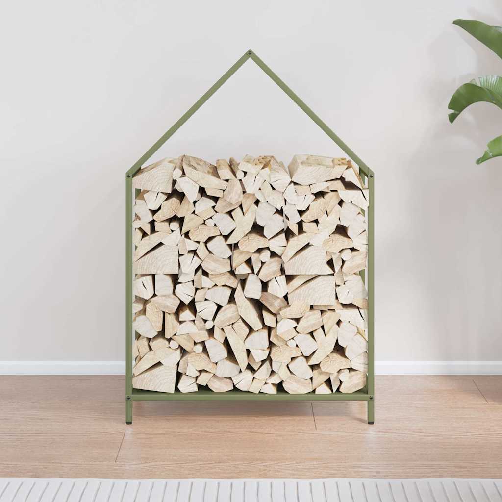 vidaXL Brandhoutrek 60x25x90 cm koudgewalst staal olijfgroen afbeelding