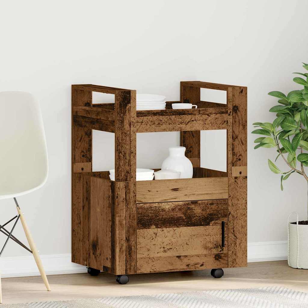 Keittiövaunu Vanha Puu 60x45x80 cm Tekninen Puu