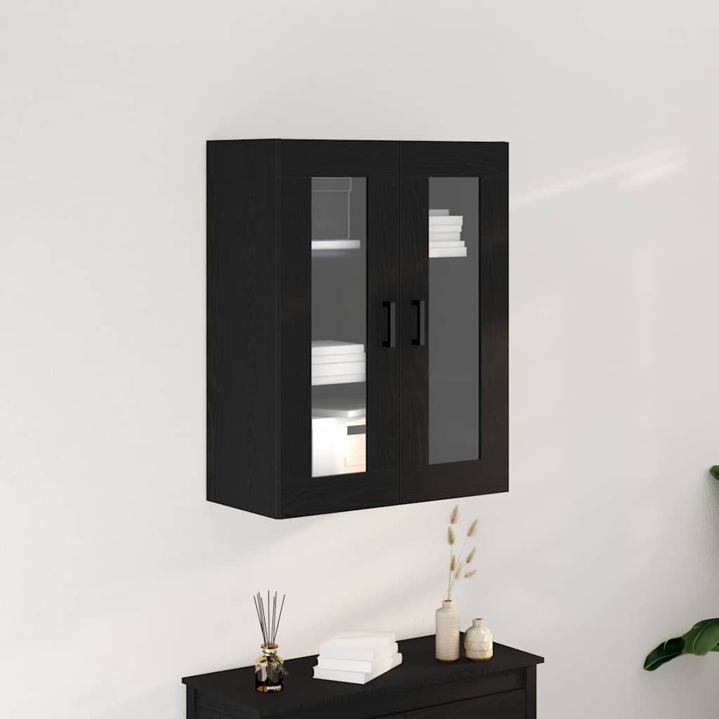 Seinale Paigaldatav Kapp Klaasuste ja Must Tammega 69.5x34x90 cm