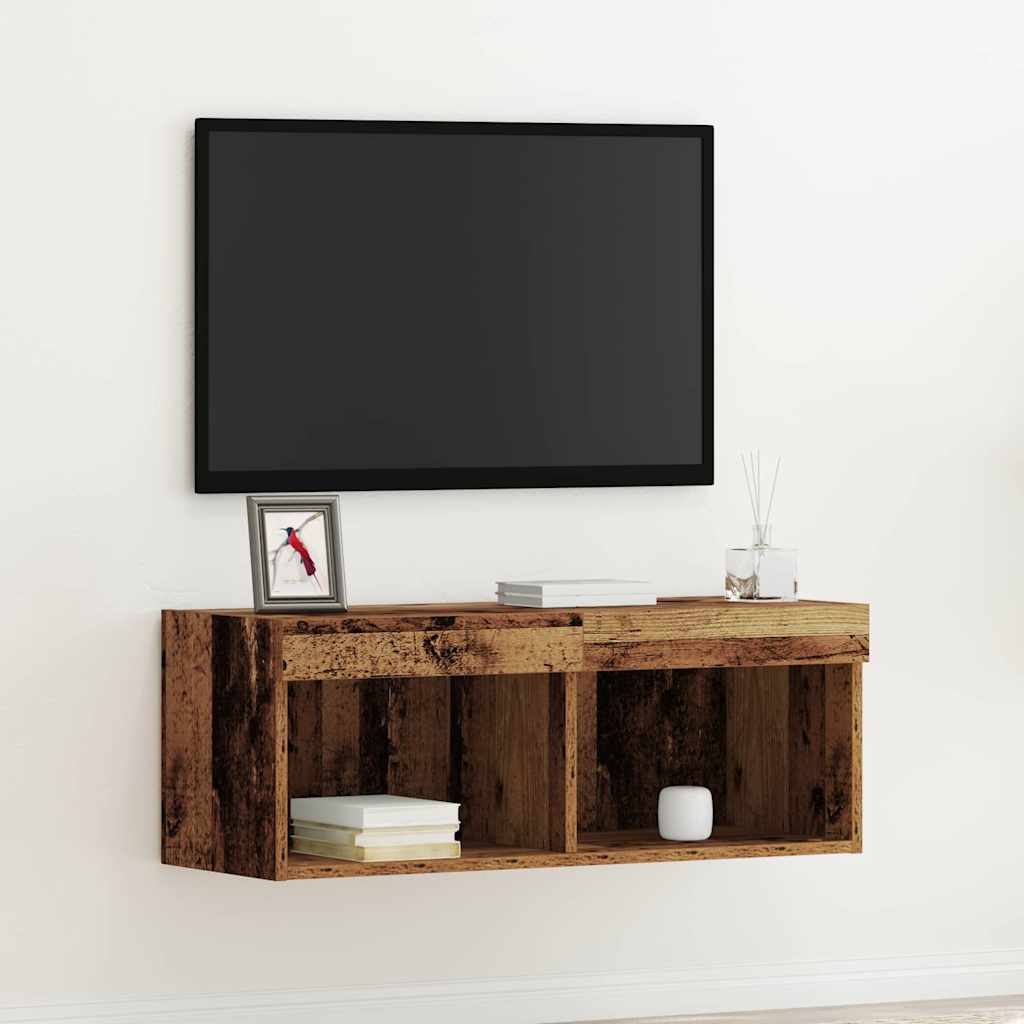 TV nástenná skrinka s LED svetlami staré drevo 80x30x30 cm 862200