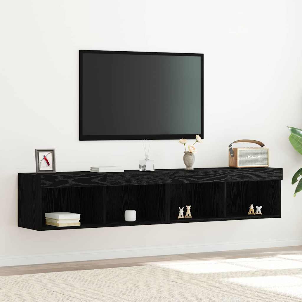 TV seina kapid LED-valgustusega 2 tk Must tamm 80x30x30 cm