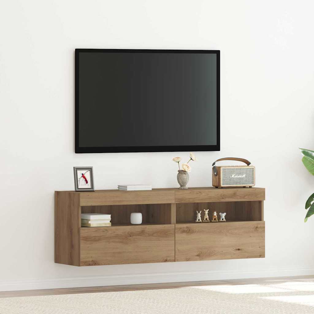 TV Seina Kapid LED Valgustusega 2 tk Artisan Tamme 60x30x40 cm