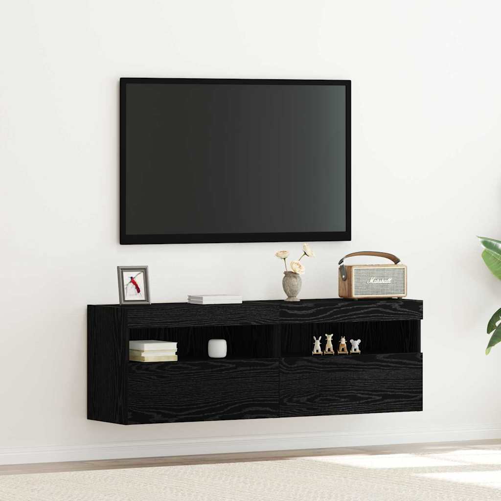 Teleriiulid LED-valgustitega 2 tk Must tamm 60x30x40 cm