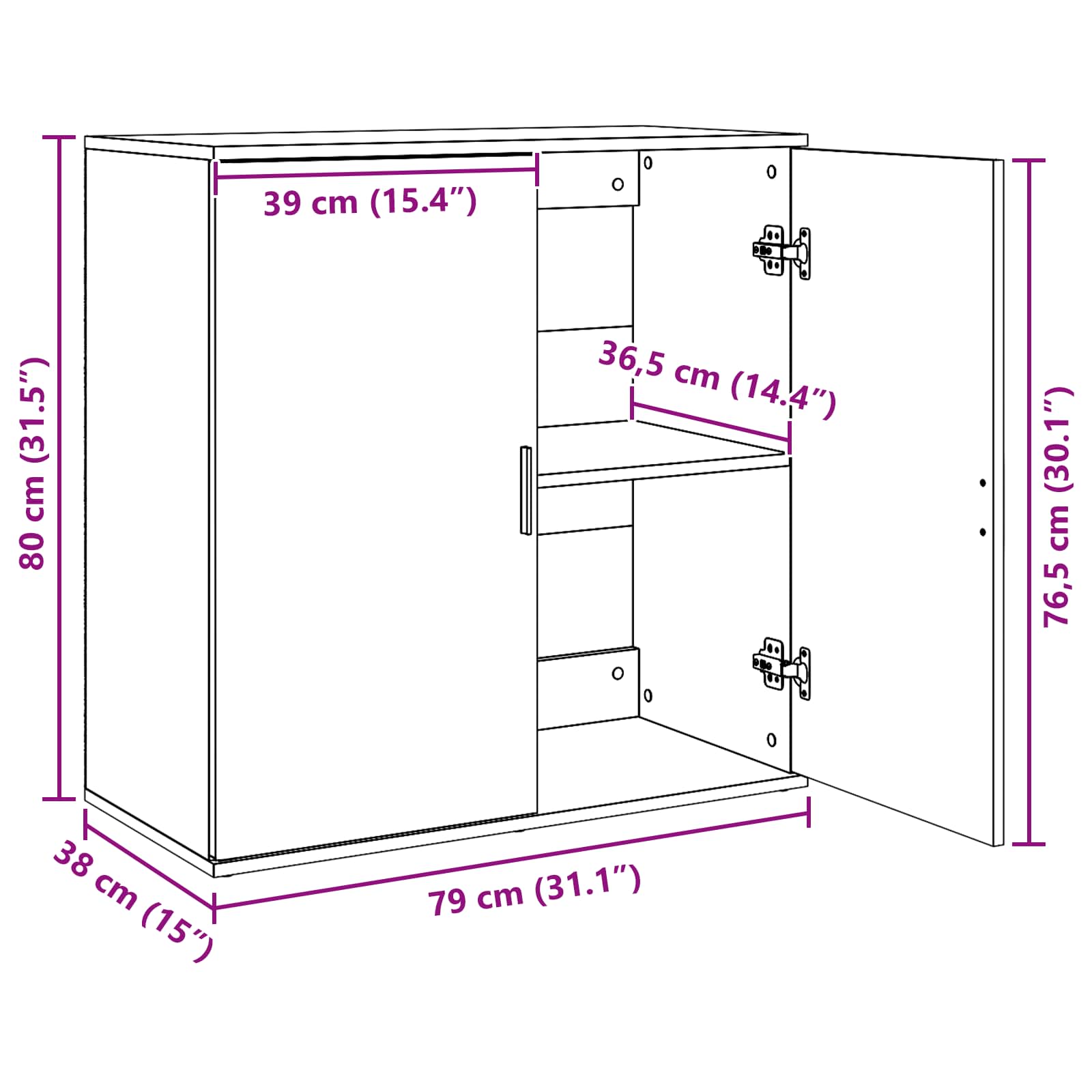 Dressoir 79x38x80 cm bewerkt hout bruin eikenkleur - Afbeelding 11