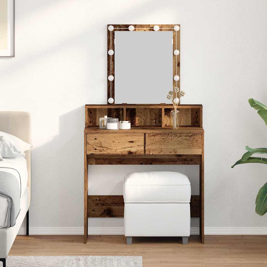 vidaXL Schminktisch mit Regal Altholz 80 x 41 x 144,5 cm Holzwerkstoff