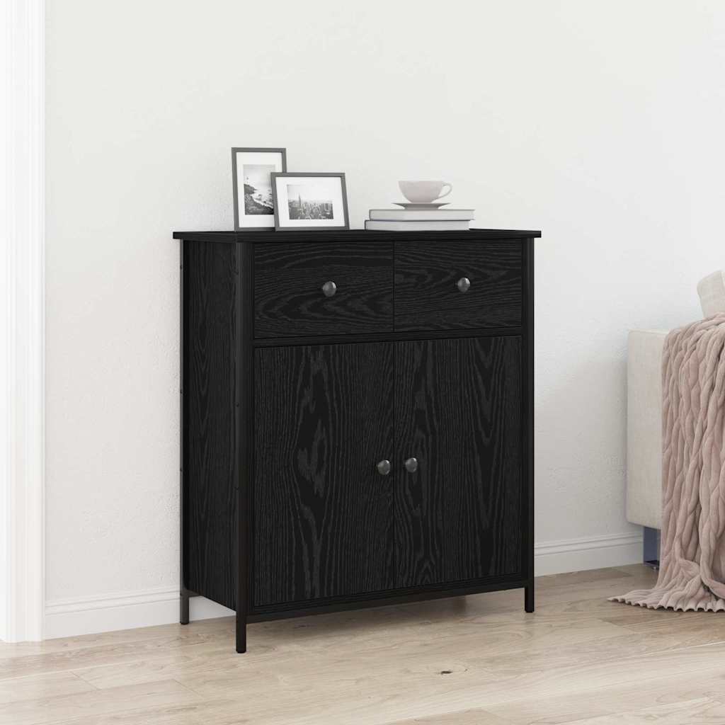Sideboard Schwarz Eiche 70x30x80 cm Holzwerkstoff und Stahl