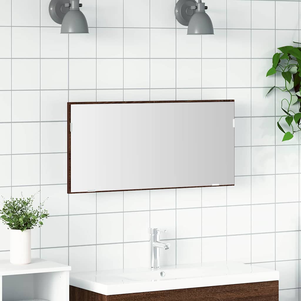 Vannitoa Peegelkapp koos LED Valgusega Pruun Tamme 80x37 cm