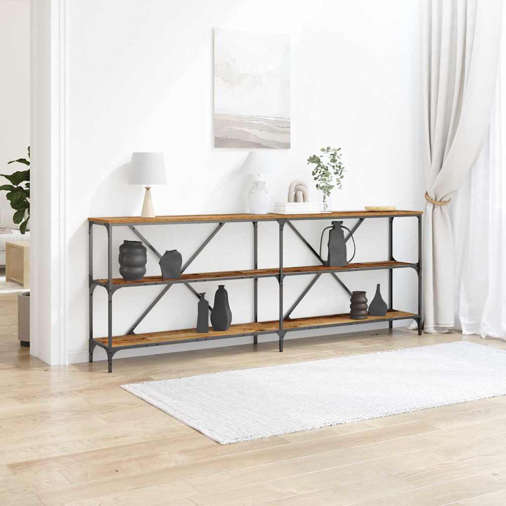 Конзолна маса от старо дърво 200x30x75 см, инжекционно дърво и стомана
