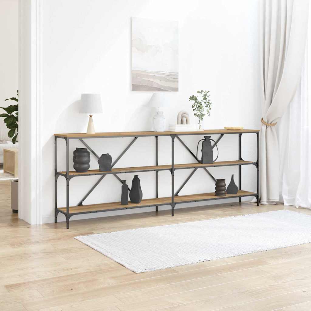 Конзолна маса от шперплат дъб 200x30x75 см, инженерна дървесина и стомана