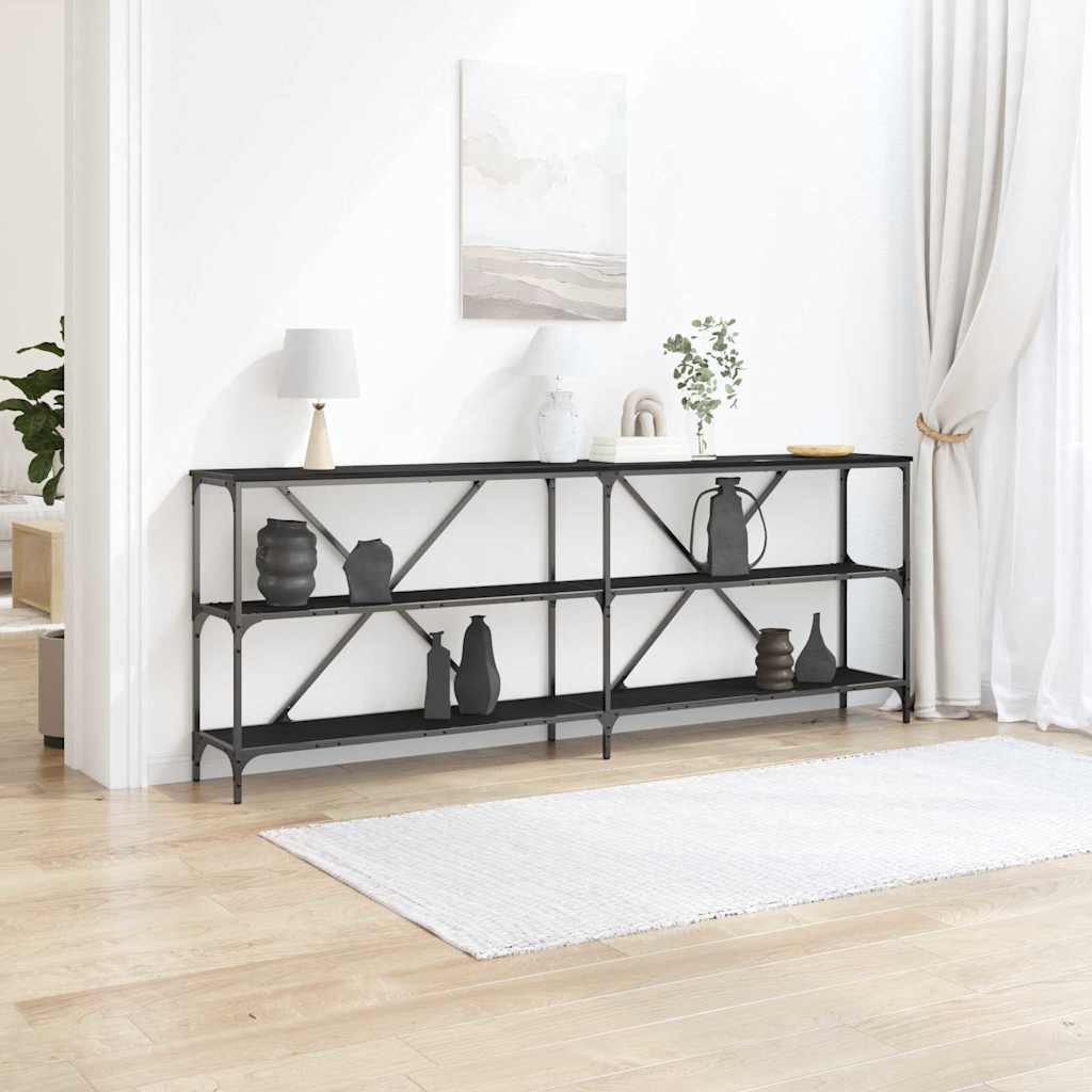Конзолна маса Черен дъб 200x30x75 см от инженерна дървесина и стомана