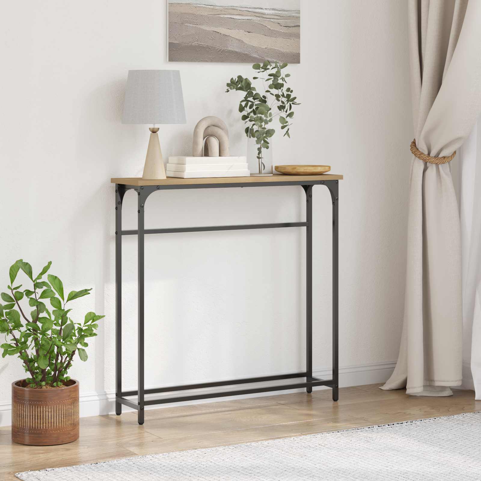 vidaXL Masă de consolă cu raft Stejar Artizanal 75 x 19,5 x 75 cm