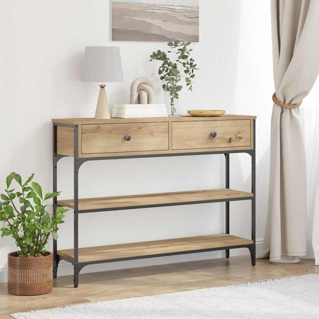 koncový stôl Dubový masív 100x25x75 cm Inžinierske drevo a oceľ 863512