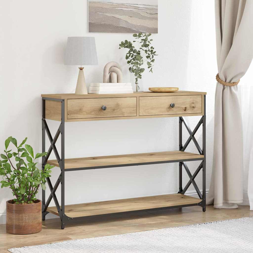 Конзолна маса Артизан Дъб 100x28x75 см Изкуствено дърво и стомана