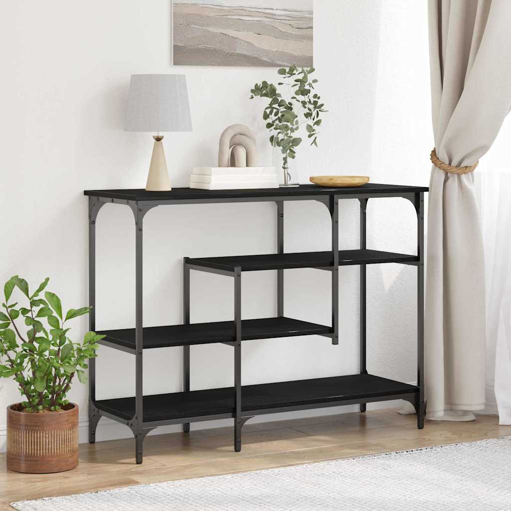 Конзолна маса Черен дъб 100x35x75 см Инженерна дървесина и стомана
