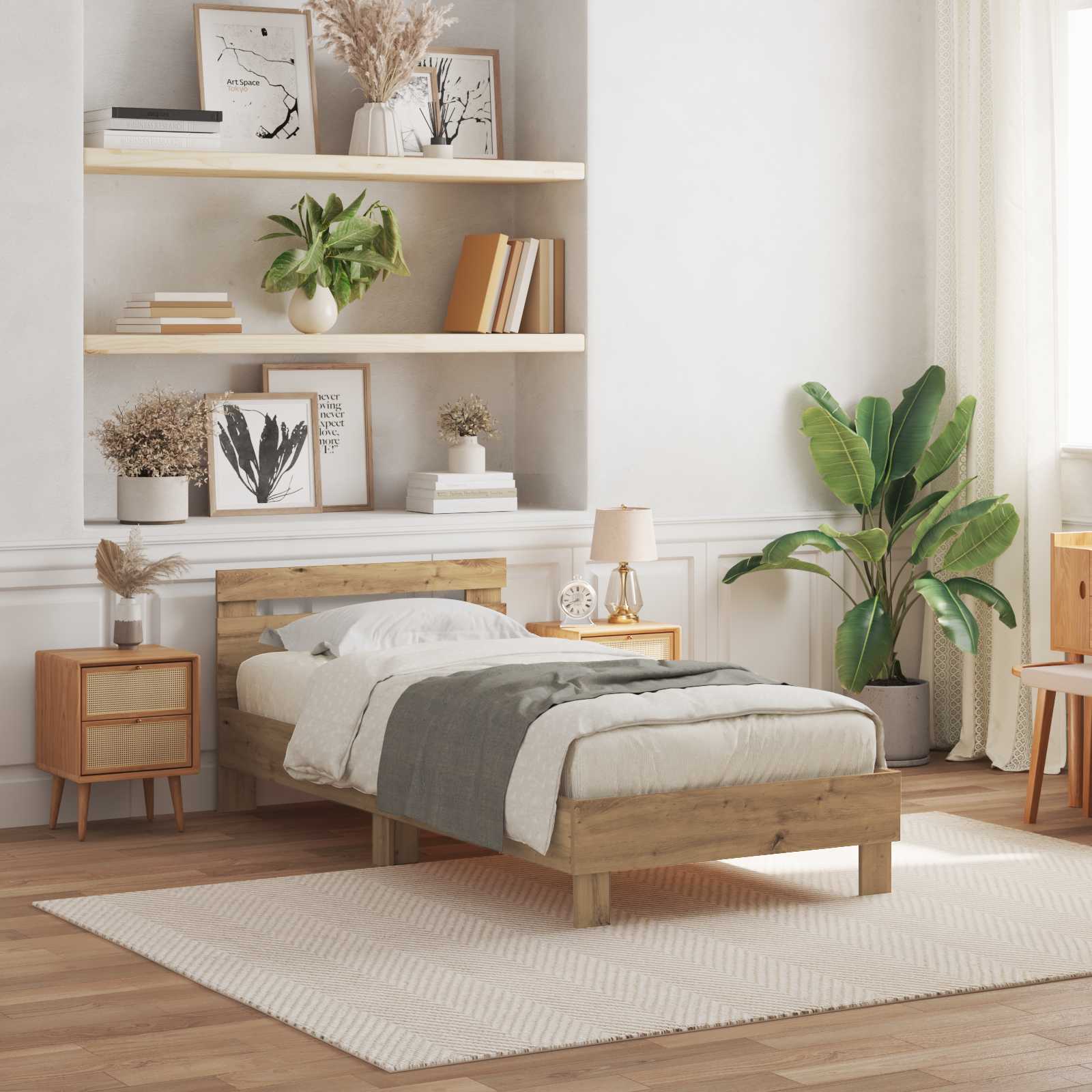 vidaXL Bettgestell Eiche handwerklich 100 x 200 cm Holzwerkstoff