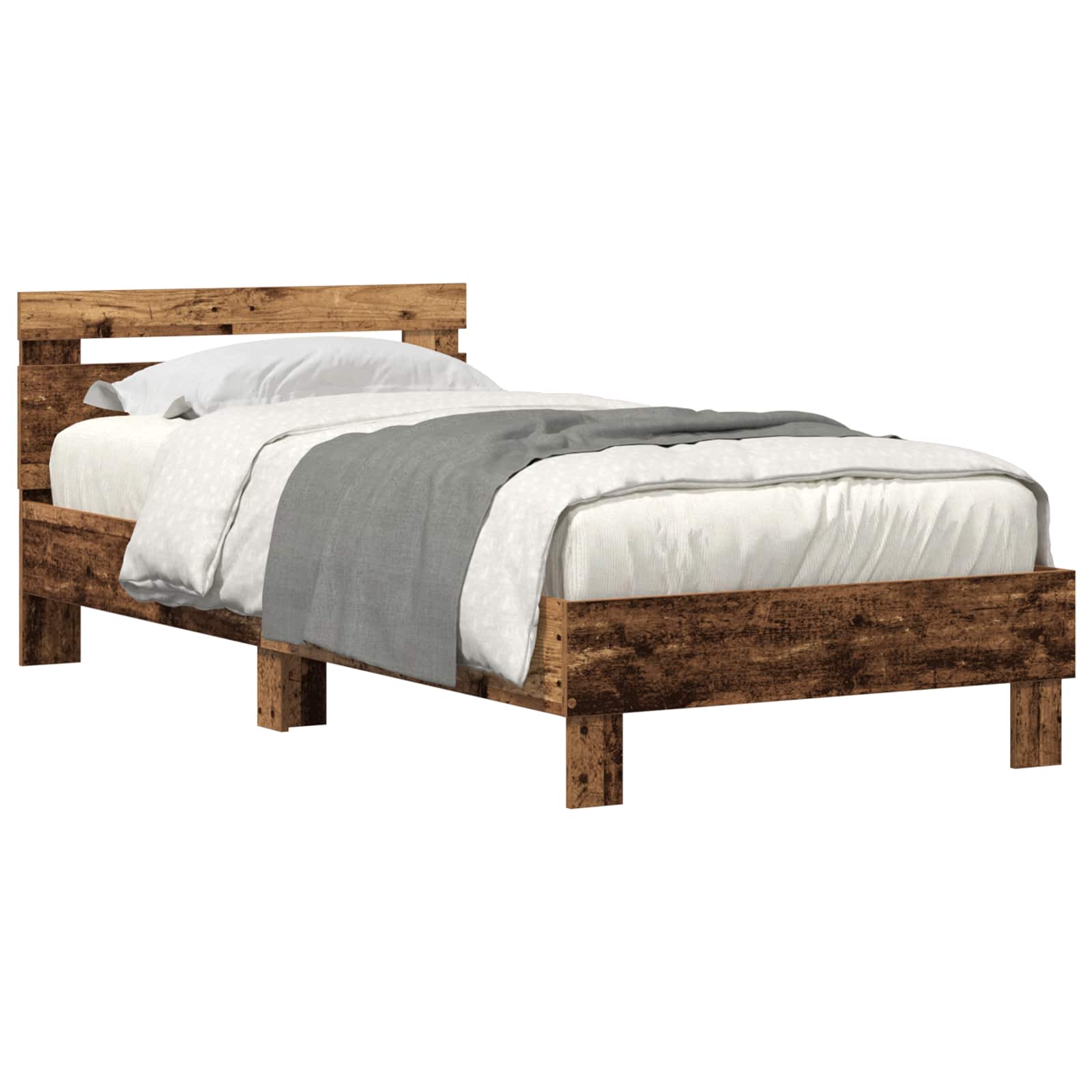 vidaXL - Bedframe - met - LED - Oudhout - 90 - x - 200 - cm - Bewerkt - hout
