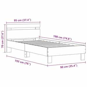 Rám postele s LED s čelo Černý dub 90 x 190 cm kompozitní dřevo - obrázek 14