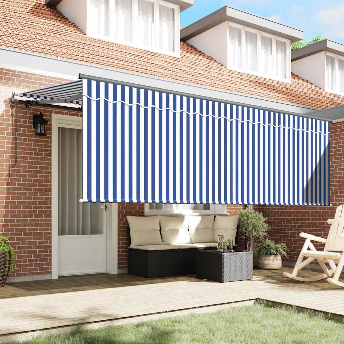Udtrækkelig markise Blå og Hvid 350 x 200 cm - Billede 3