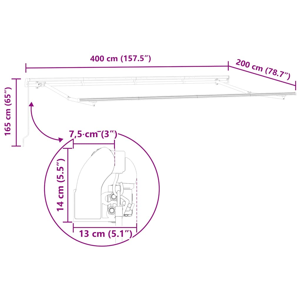 Inklapbaar Zonnescherm Lichtgrijs 400 x 200 cm Stof image 12