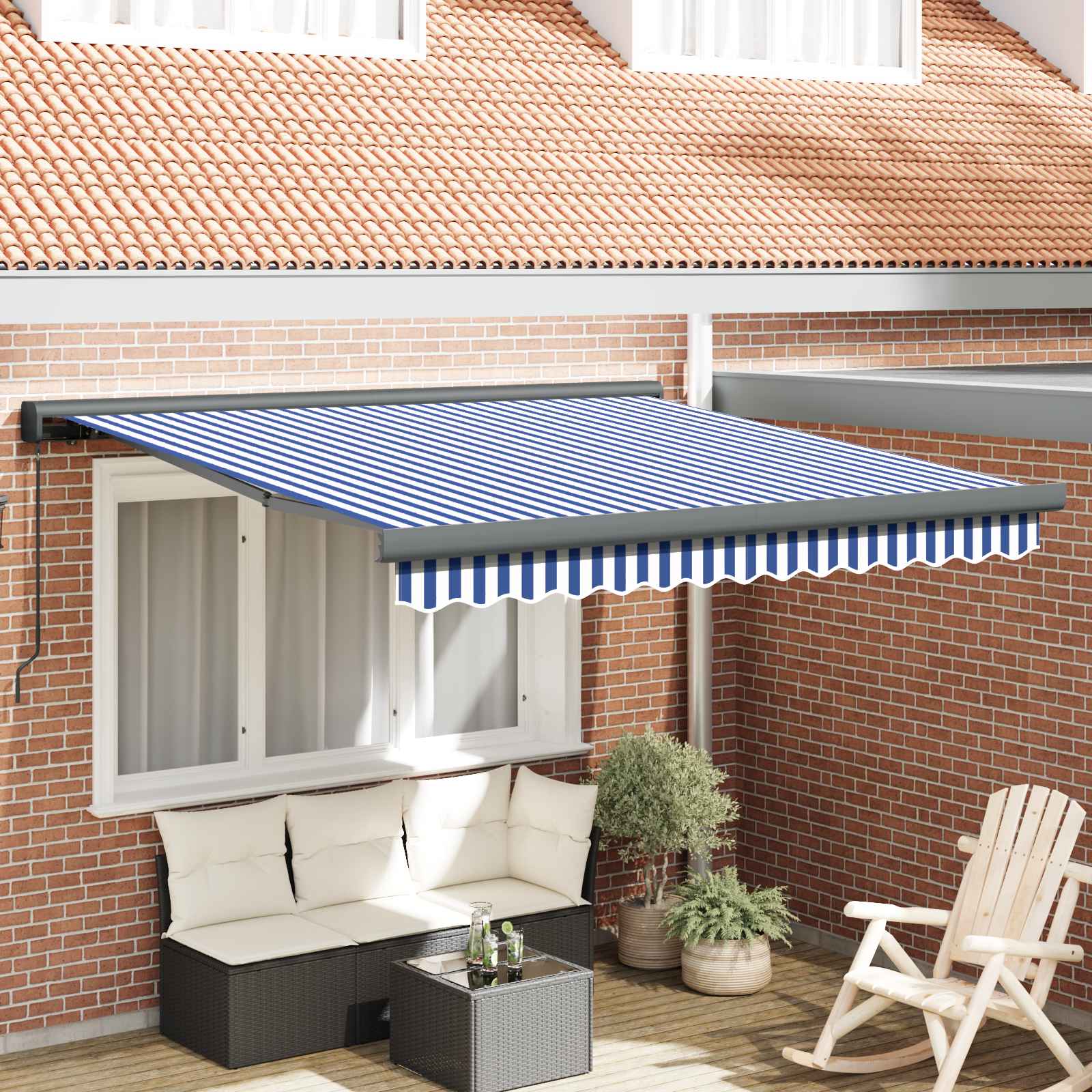 vidaXL Cortina Retractabilă Albastru și Alb 300 x 250 cm