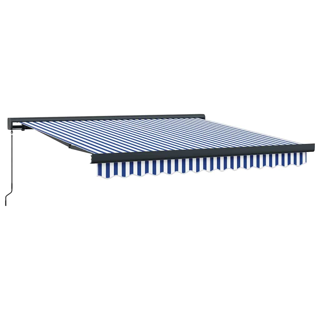 Käsikäyttöinen Sisäänvedettävä Markiisi Sininen ja Valkoinen 300×250 cm