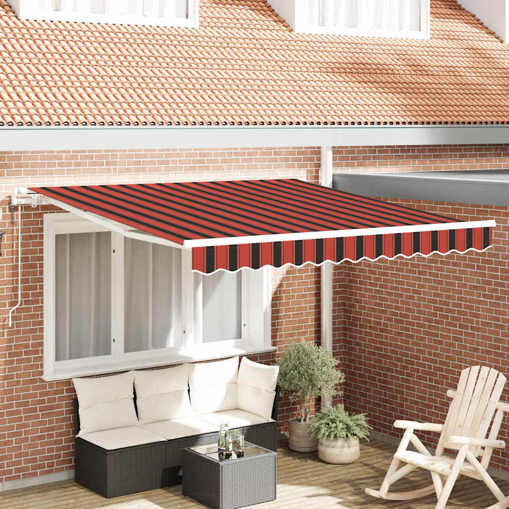 Automaattisesti sisäänvedettävä markiisi oranssina ja ruskeana, 300 x 250 cm