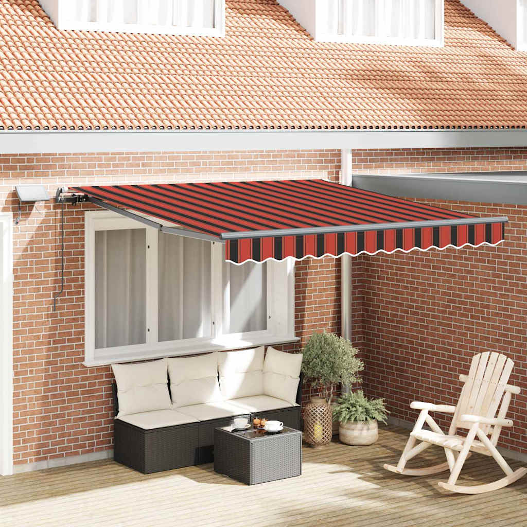 Manuaalinen sisäänvedettävä markiisi LED-valaistuksella oranssina ja ruskeana 300x250 cm