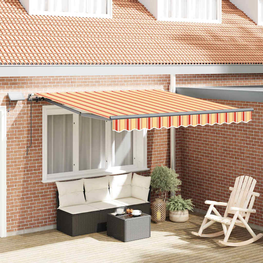 Manuaalinen sisäänvedettävä markiisi LED-keltaisena ja oranssina 300x250 cm